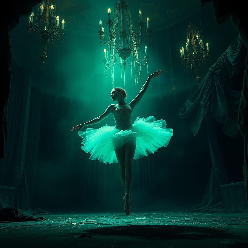 Ethereal Ballerina in Haunting, Abandoned Theatre