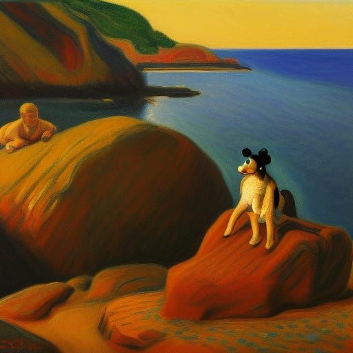 Coastal Rock Carving in Impressionist Style