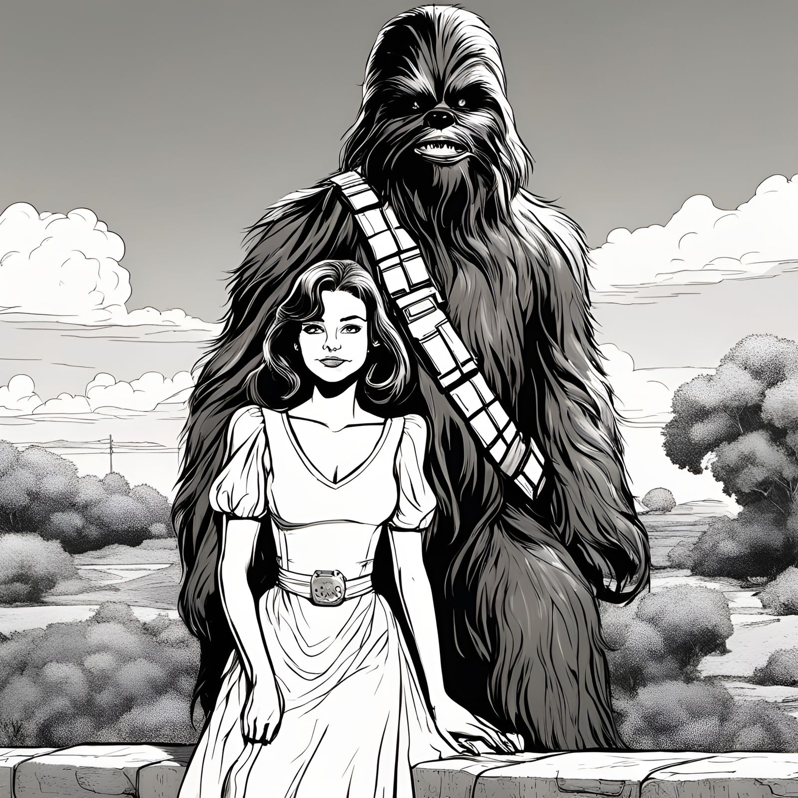 Princess Belle and Chewbacca Portrait
