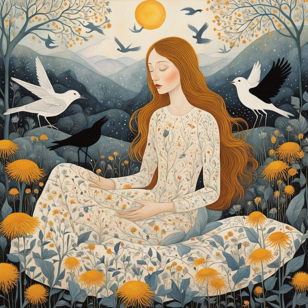 Dreamlike Surreal Landscape with Floating Fairy and Vibrant ...