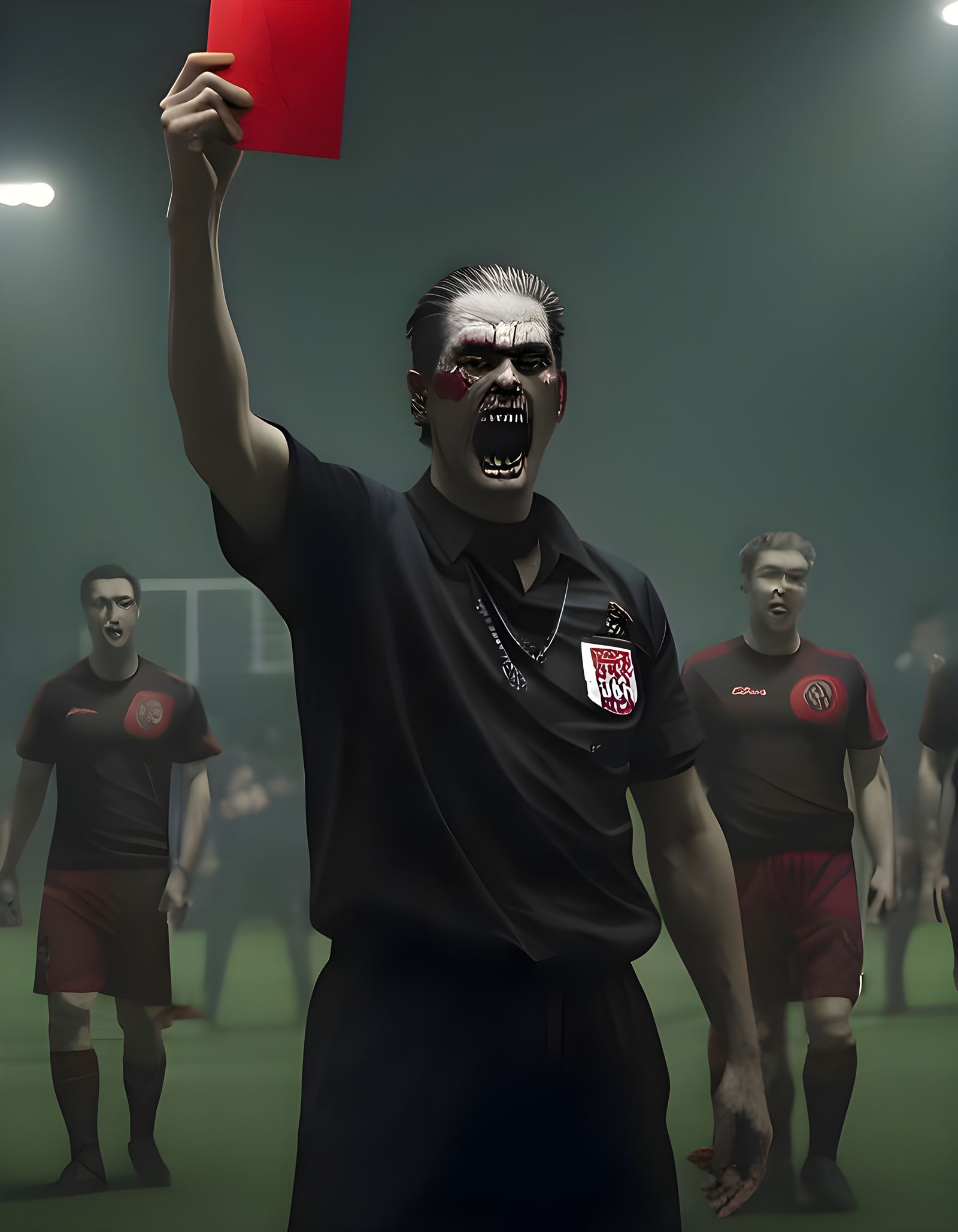 Soccer Referee Issues Red Card in Stadium