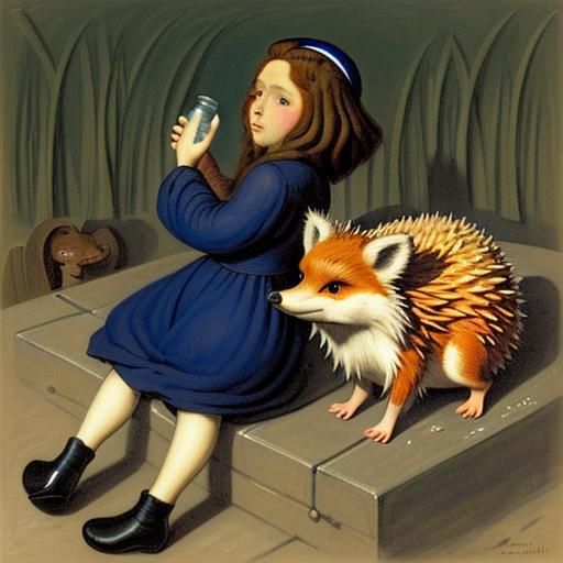 Hedgehog Attack in the Style of Barlach and Mondrian