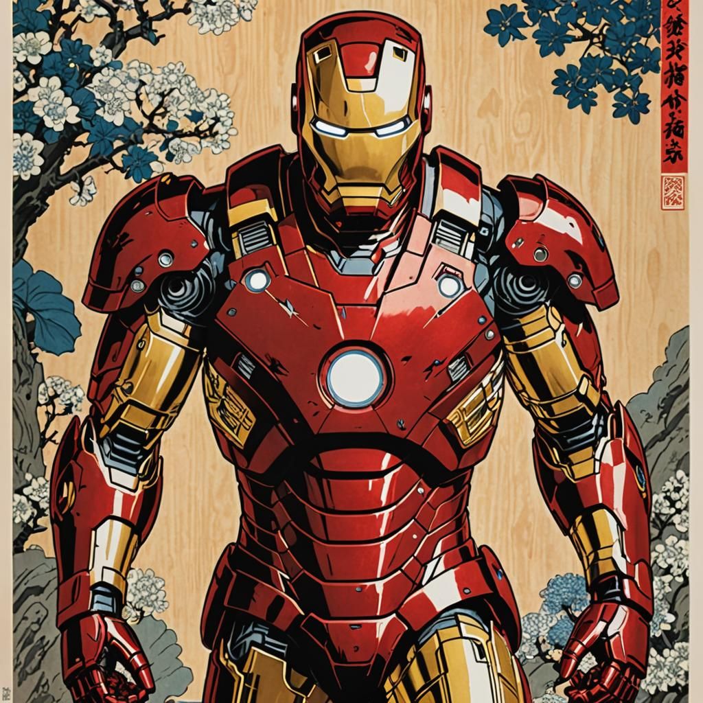 Iron Man, ukiyo-e woodblock print style