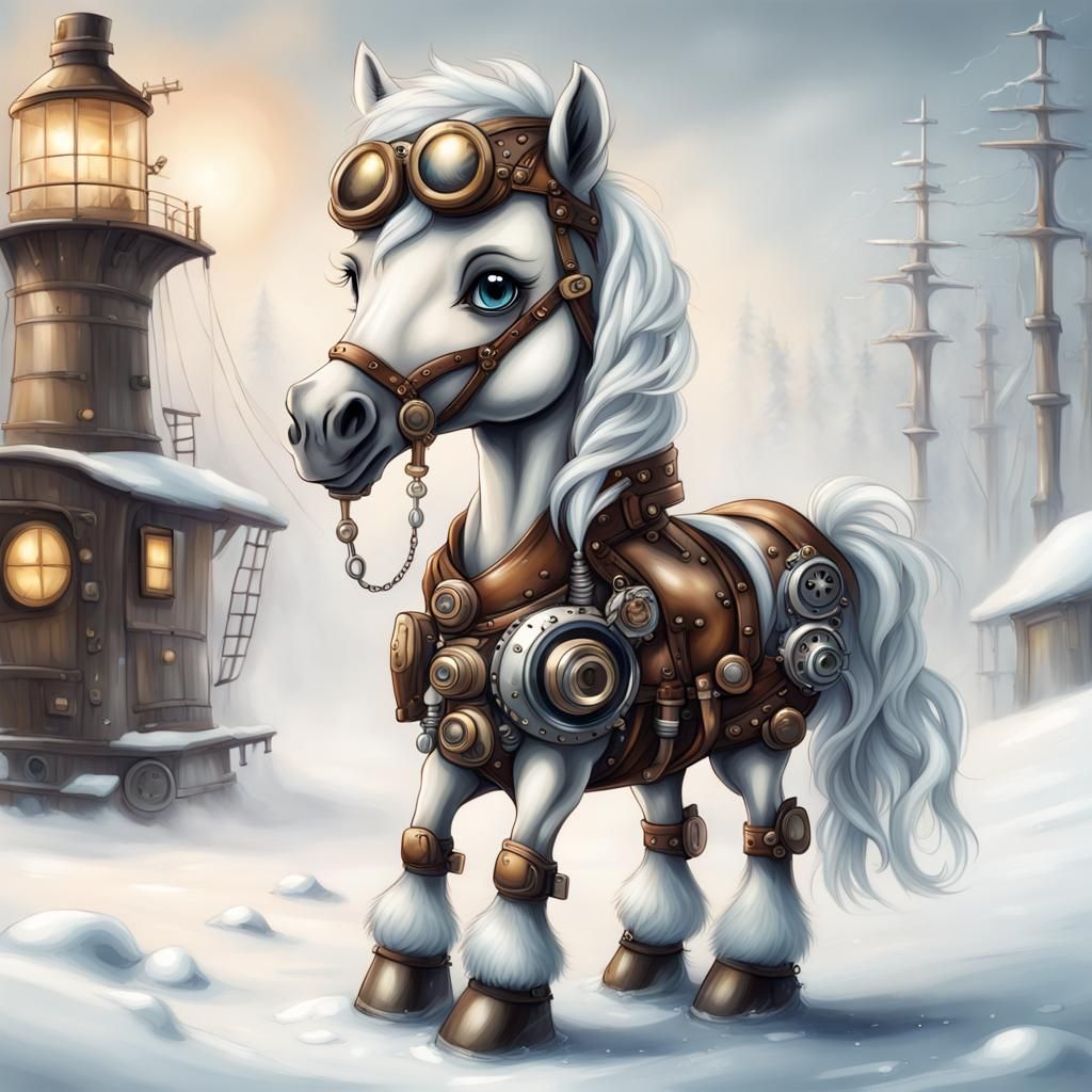 Steampunk Chibi Horse in Winter Fashion