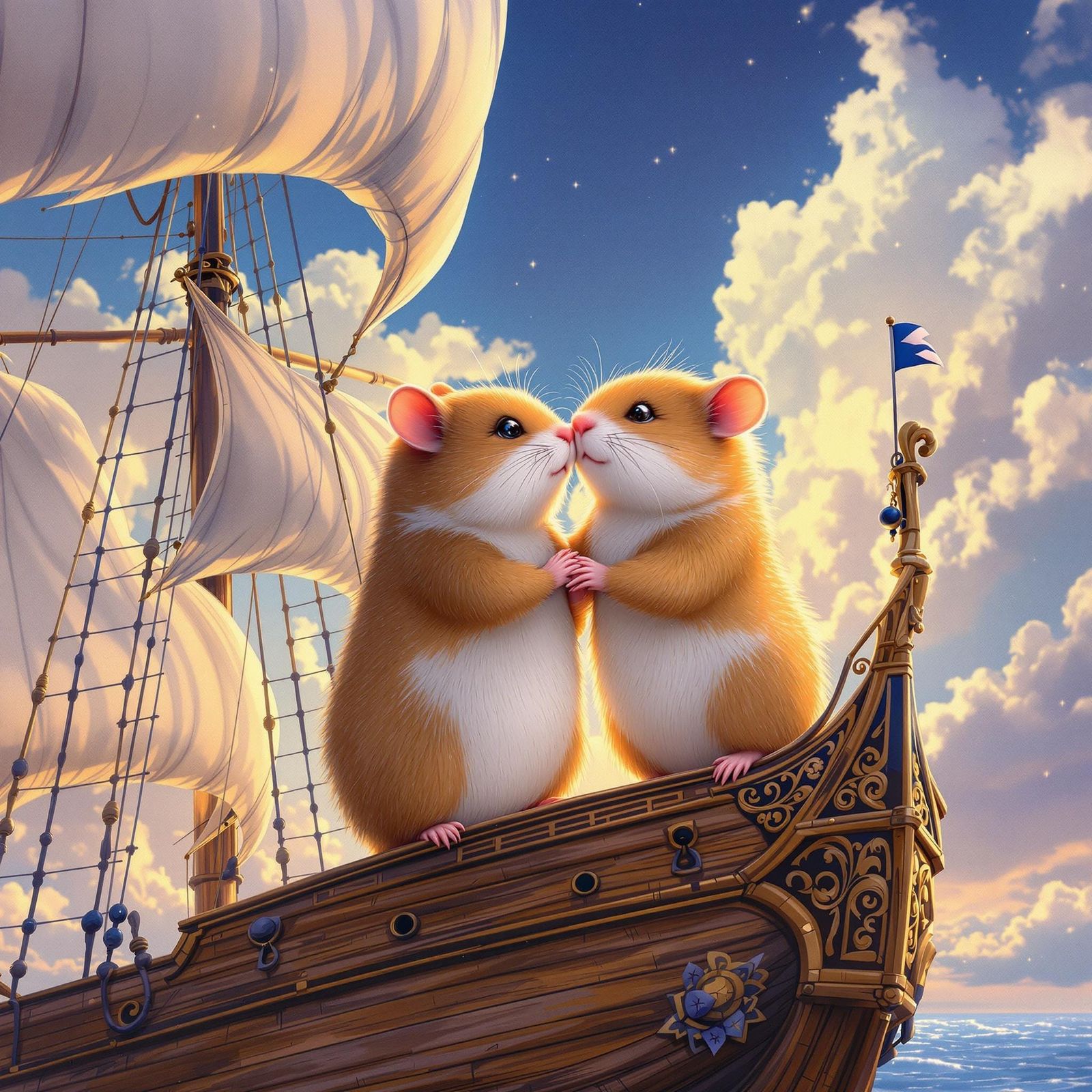 Whimsical Hamsters on a Majestic Ship