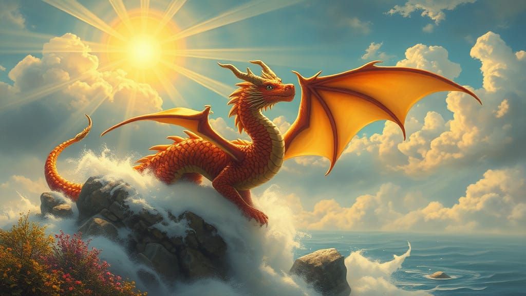 Surreal Autumn Landscape with Magical Dragon in Soft Focus