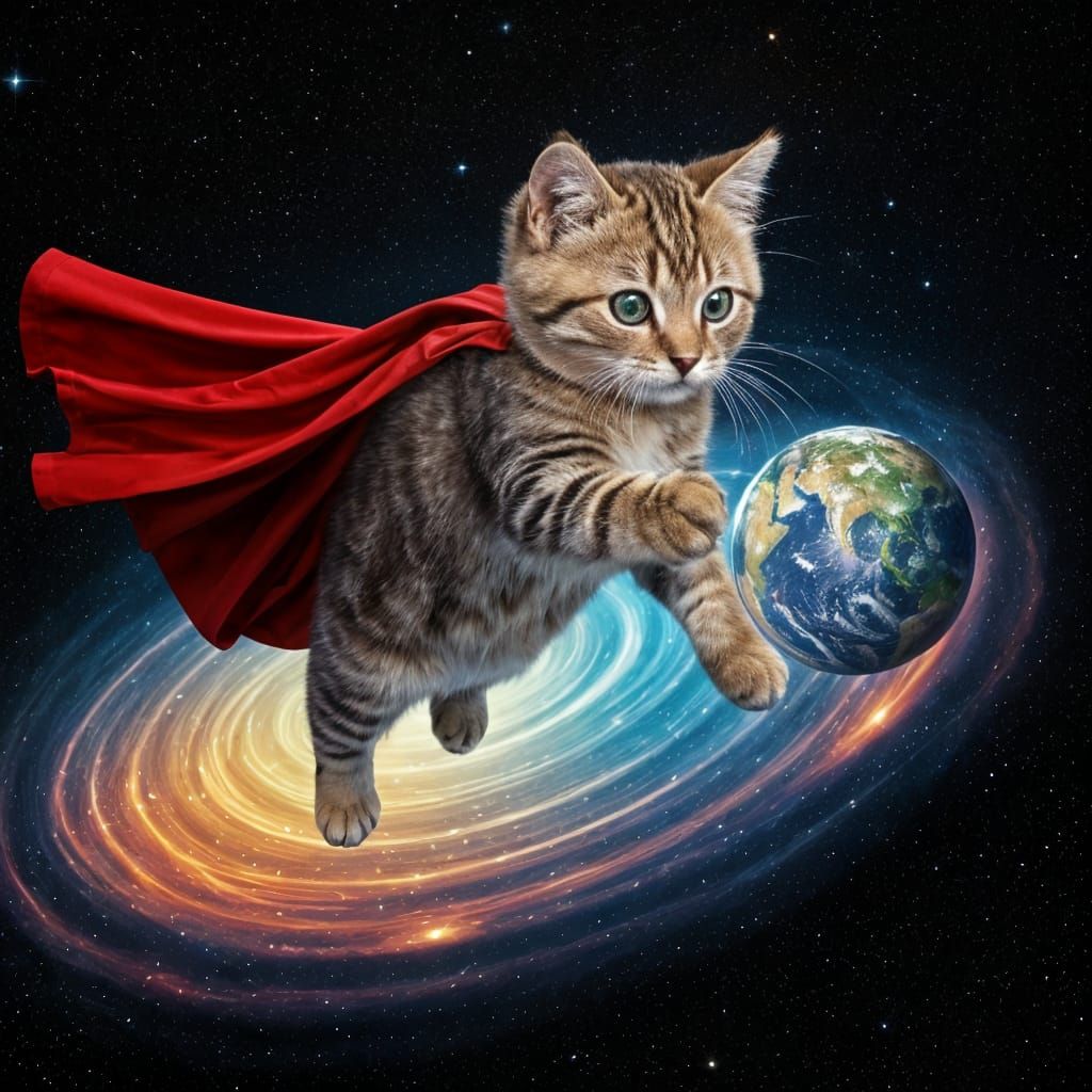 Supercat Saves Earth in Cosmic Scene