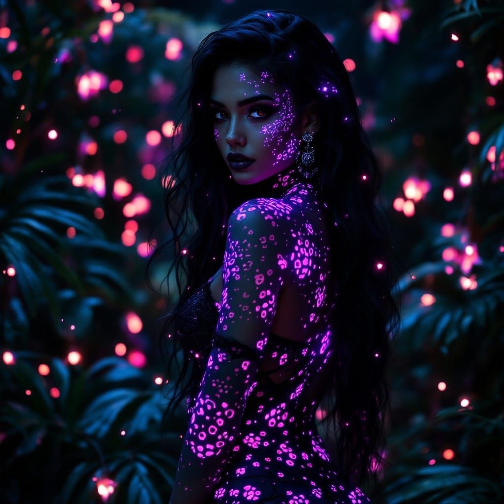 Goth Latina Goddess in Mystical Jungle Landscape