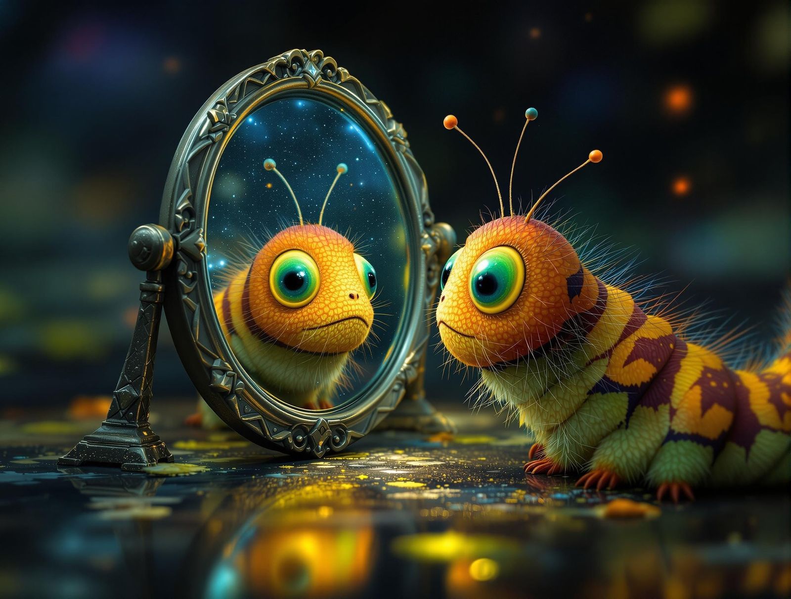 Caterpillar's Excited Reflection: A Butterfly's Promise