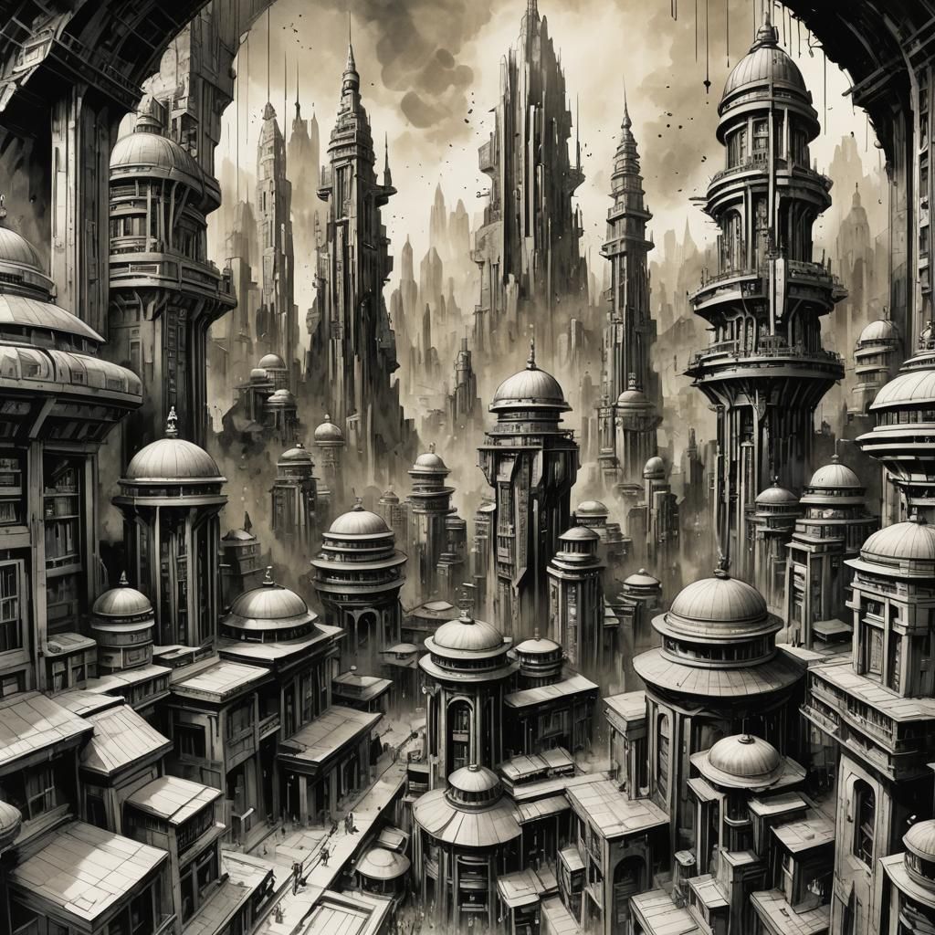 Dr Who Inspired Metropolis in Ink