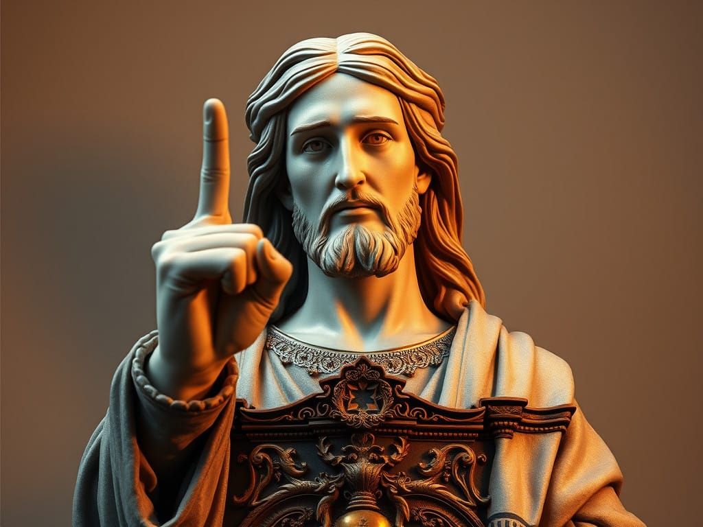 Jesus Statue Defies Convention with Middle Finger Gesture