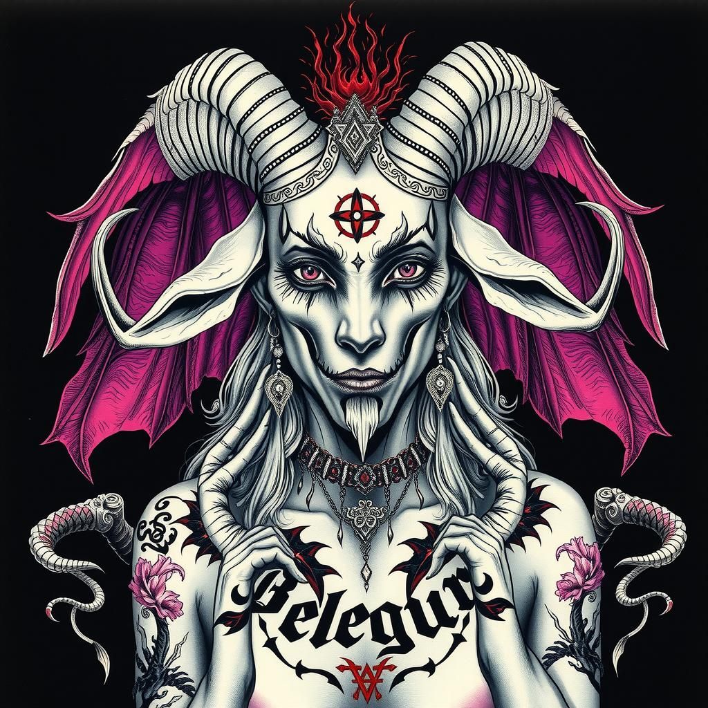 Gothic Goat Lady Mandala in Diabolic Horror Style