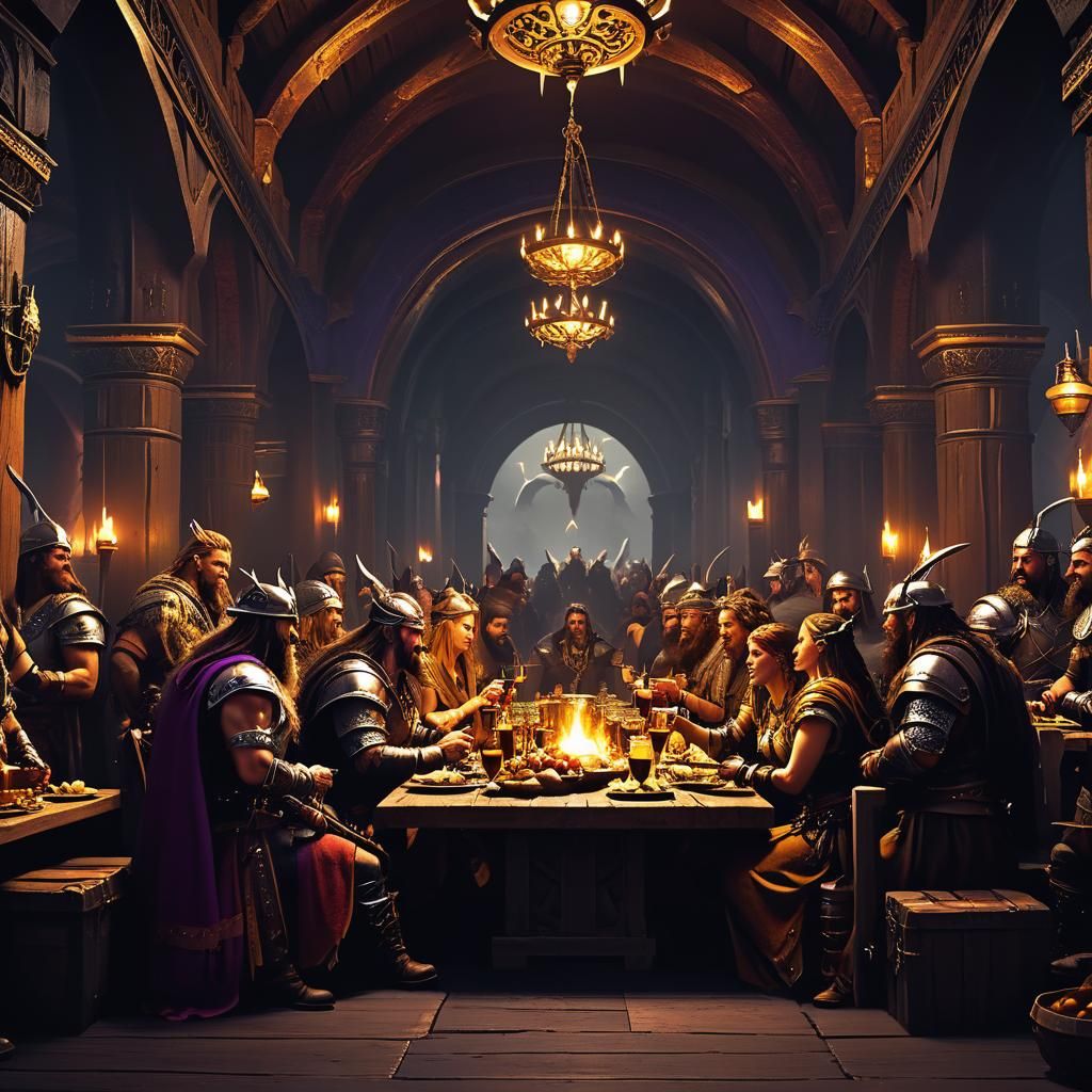 Viking Feast in Valhalla: Dark Fantasy Concept Art