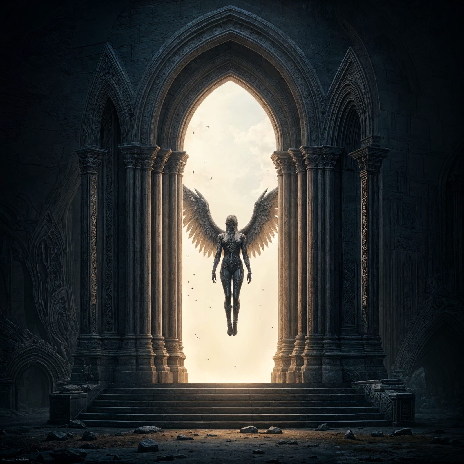 Runestone Portal with Winged Figure