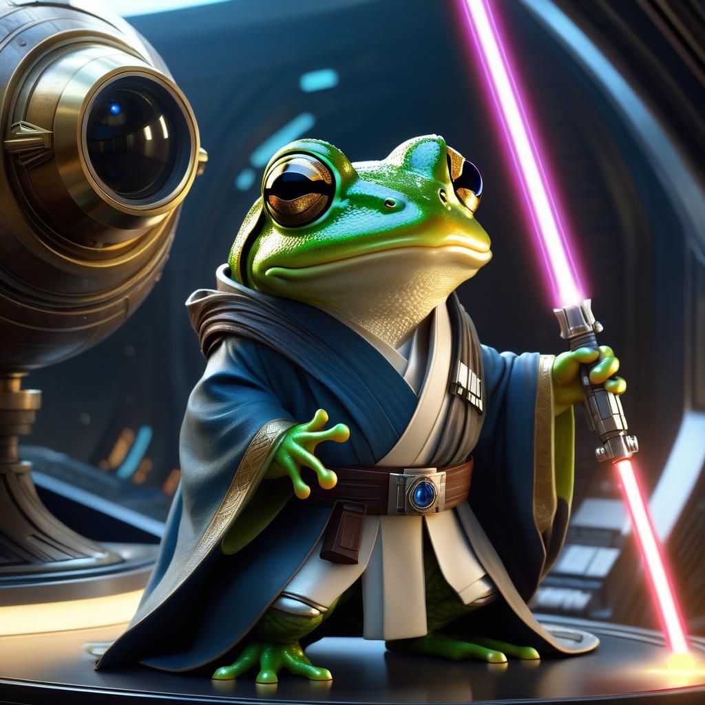 Chibi Frog Jedi Master on Starship