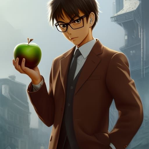 Detective Conan with Apple: Detailed Anime Painting
