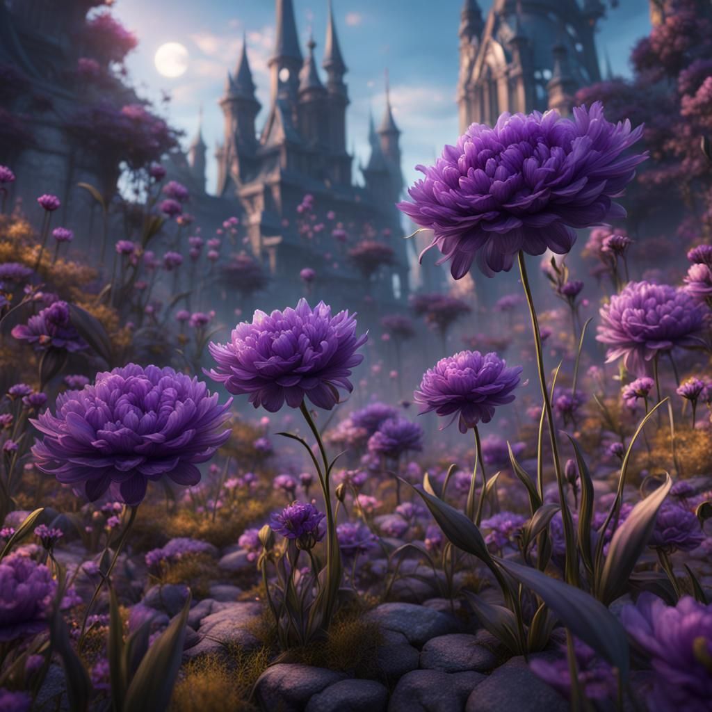 Fantastical Purple Flowers in Detailed Matte Painting