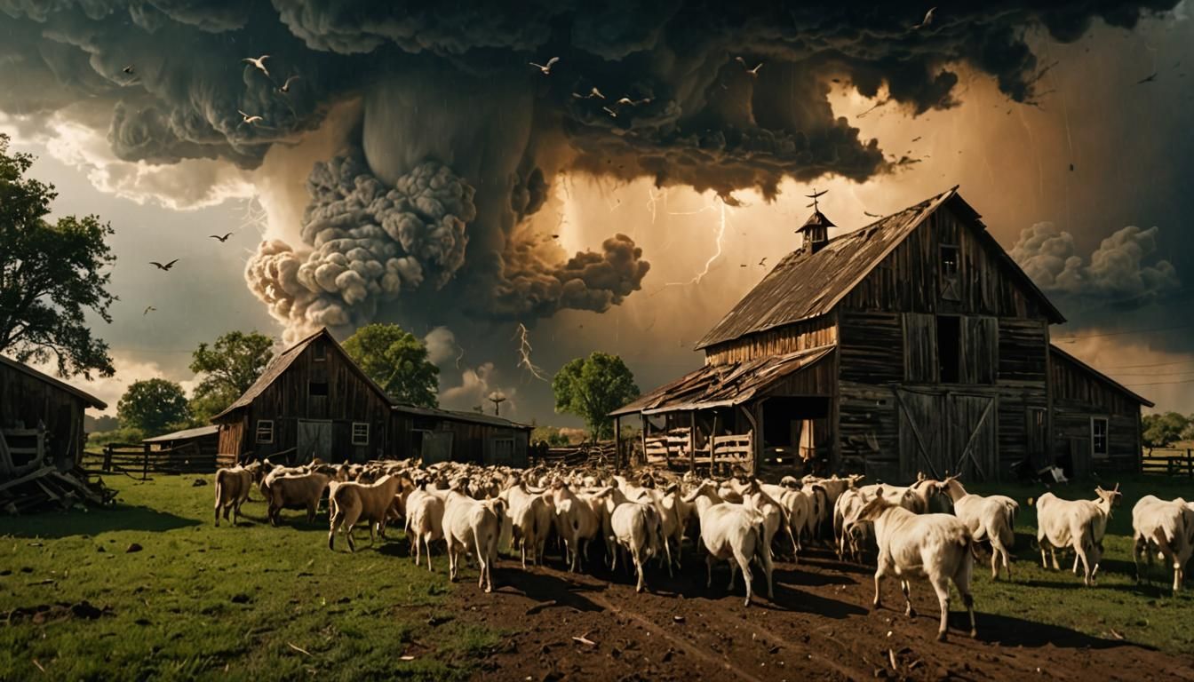 Tornado Devastation: Goats Graze Amidst the Chaos