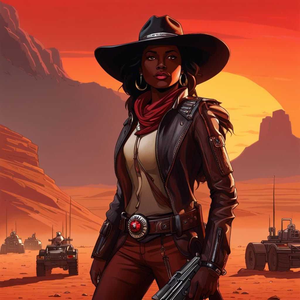 Female Gunslinger on Mars in Twilight