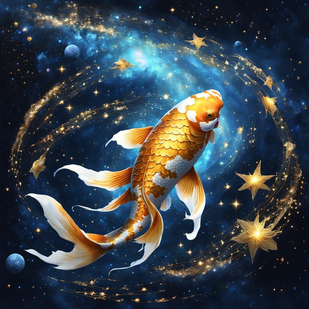 Celestial Koi Fish Swimming Through Star River