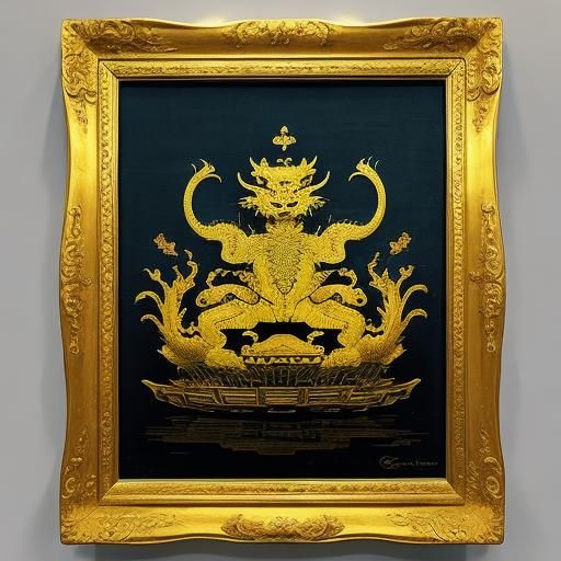 Chinese Emperor in Dragon Robe: Surrealist Oil Painting