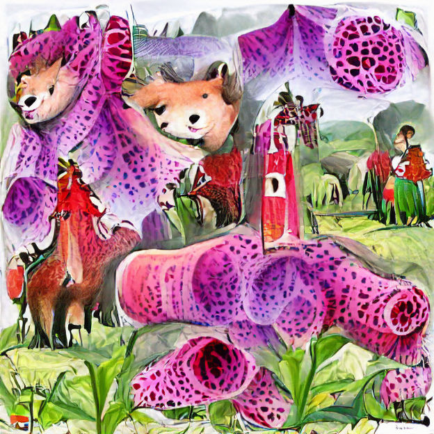 Vibrant Hollyhocks and Foxgloves in Digital Art