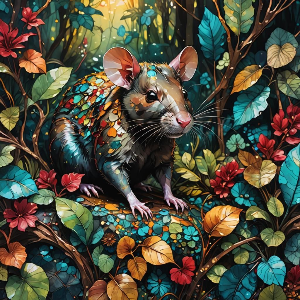 Rat in Madagascar Jungle, Alcohol Ink Art