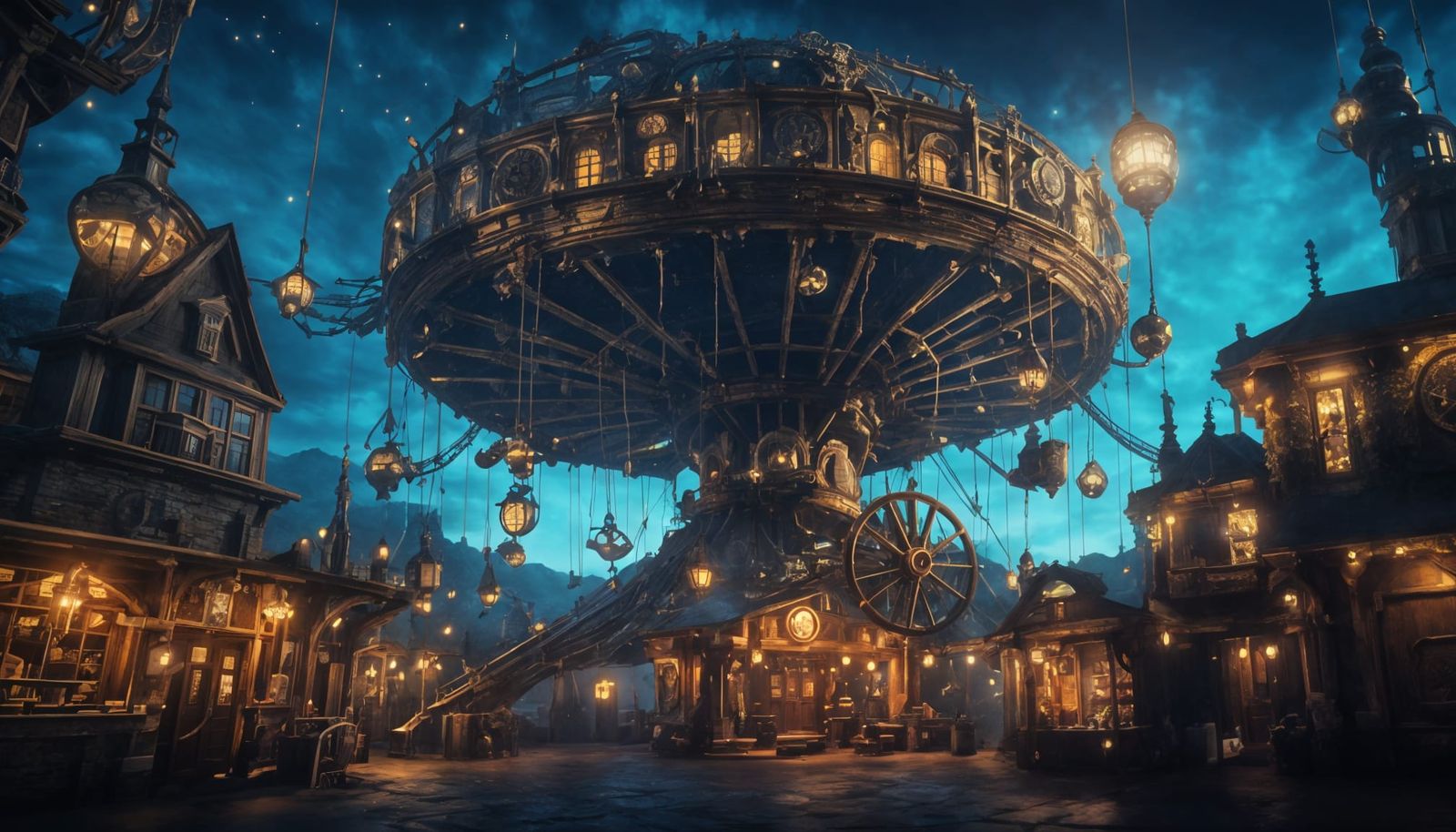 Steampunk World Tree at Midnight