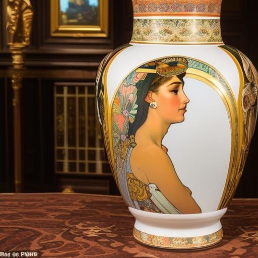 Art Nouveau Vase Inspired by Alphonse Mucha