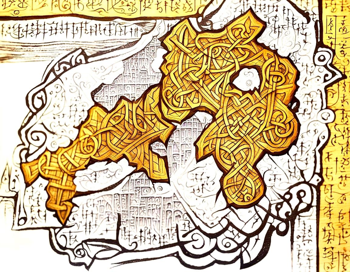 Cryptic Manuscript Style Image with Organic Micro-Text