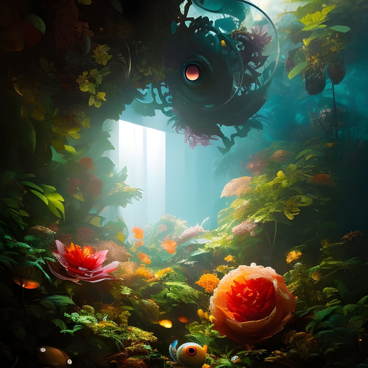 Eyeballs in Terrarium, Maximalist Photoillustration
