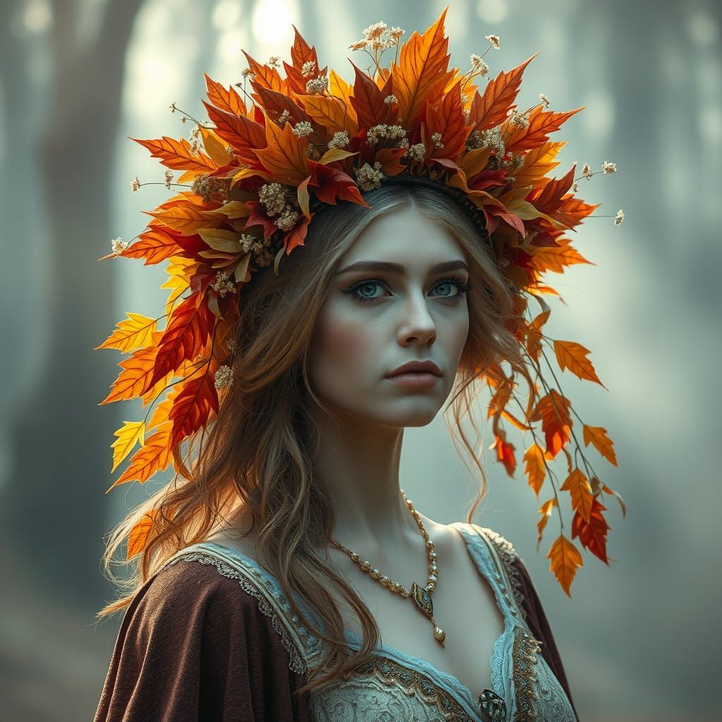 A regal queen wearing an elaborate crown meticulously constr...