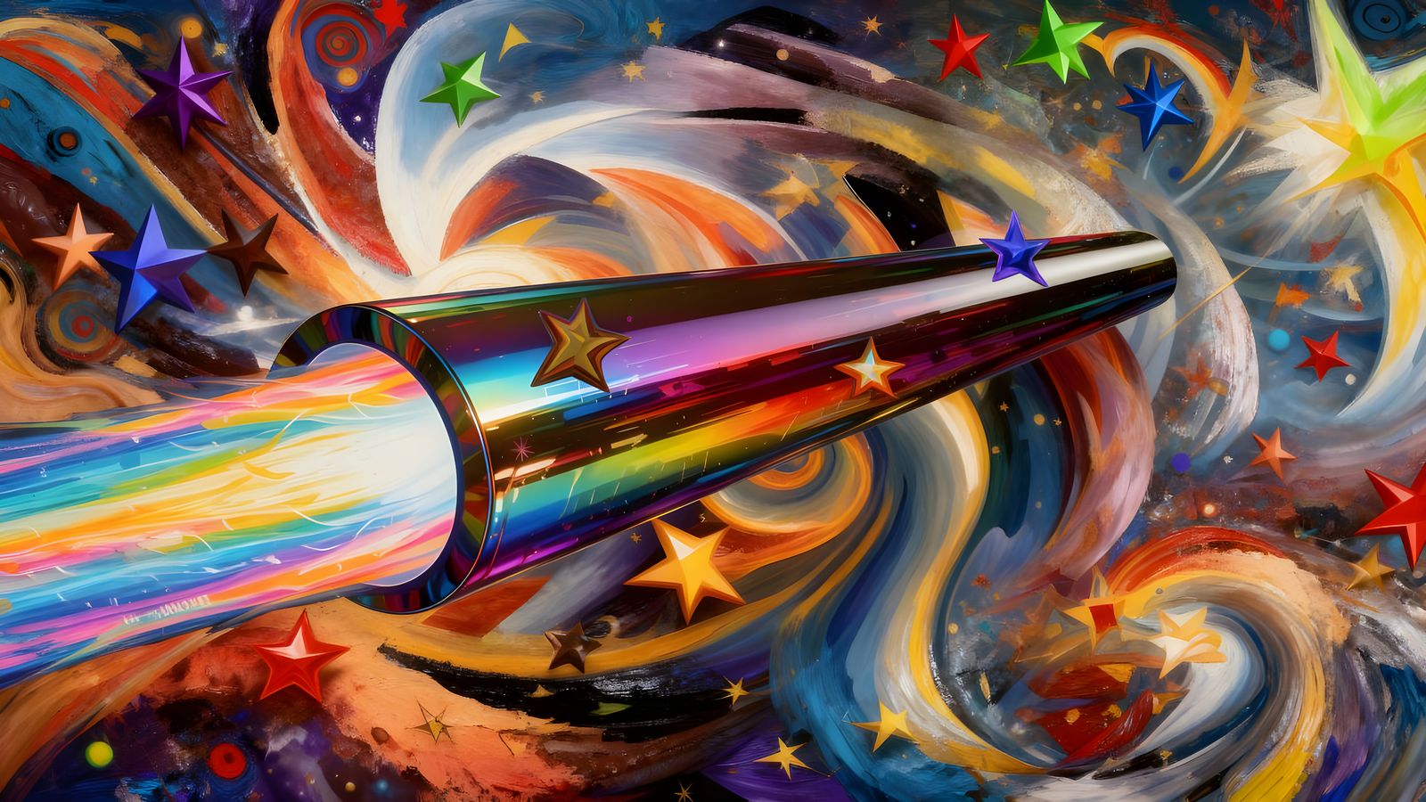 Sleek Rainbow Cylinder with Iridescent Exhaust in Vortex Sty...