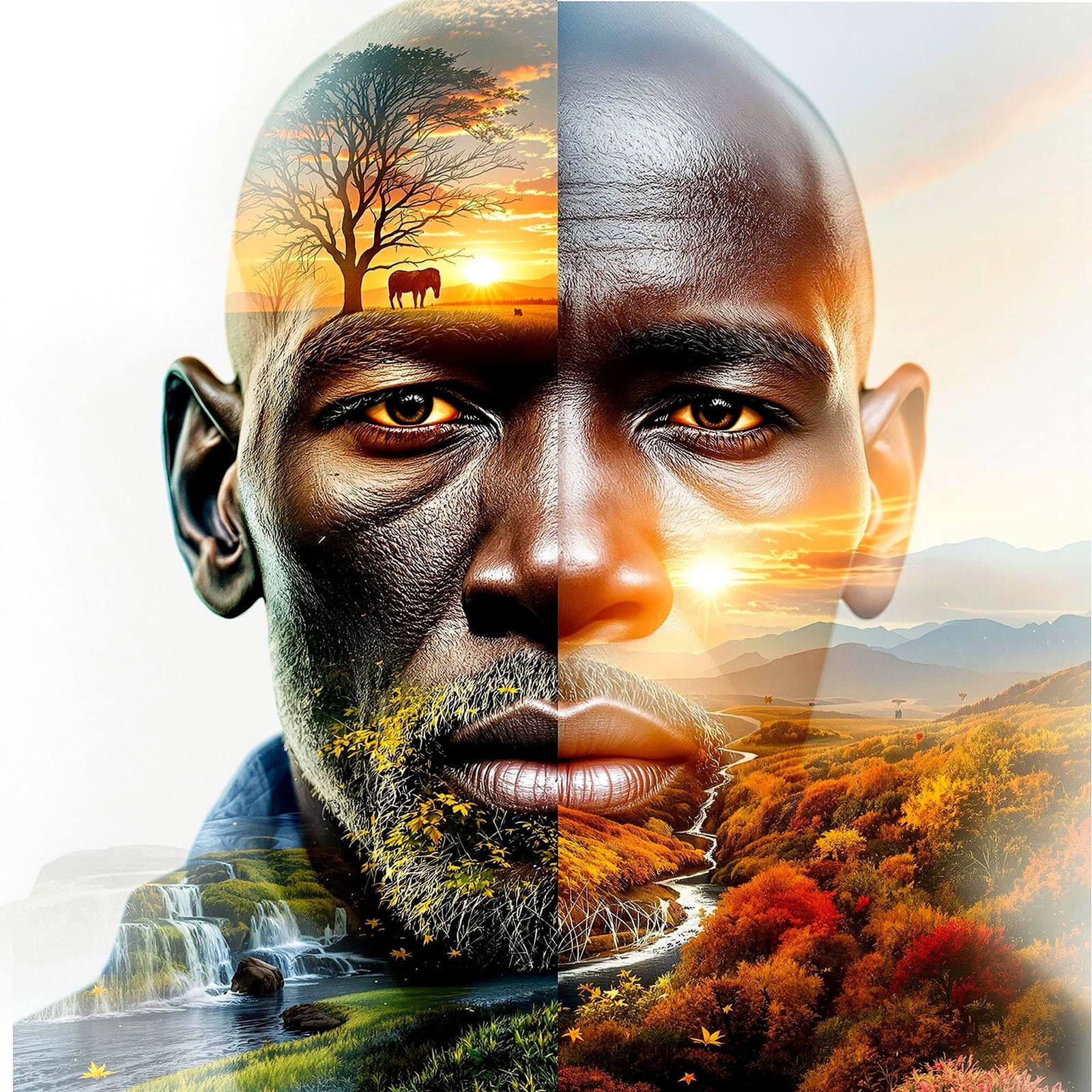 African Male Portrait in Vibrant Double Exposure