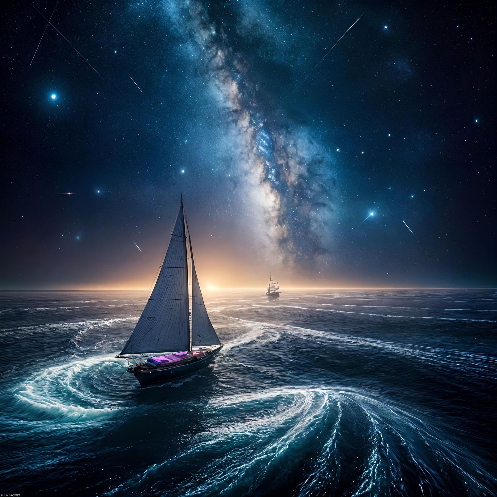 Stellar Sailboat Journey on Cosmic Ocean in 8k
