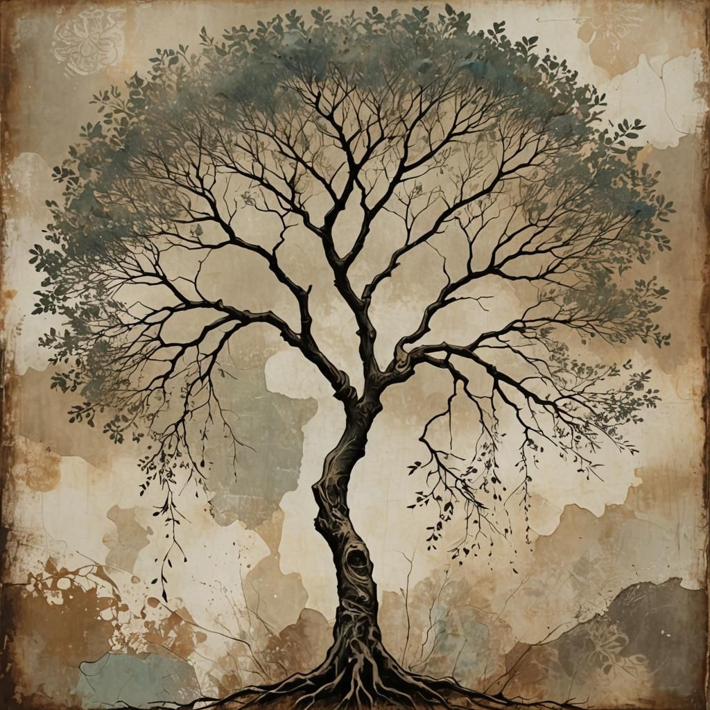 Wabi-Sabi Tree in Mixed Media