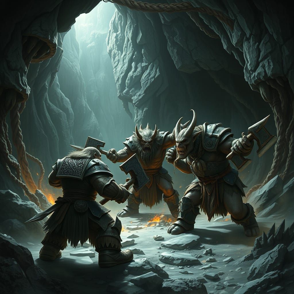 Dark Dystopian Battle Scene in an Underground Cavern
