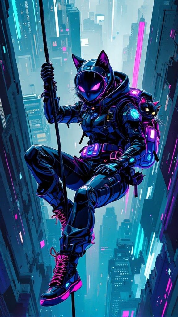 Cyberpunk Cat Burglar in High-Tech Jumpsuit