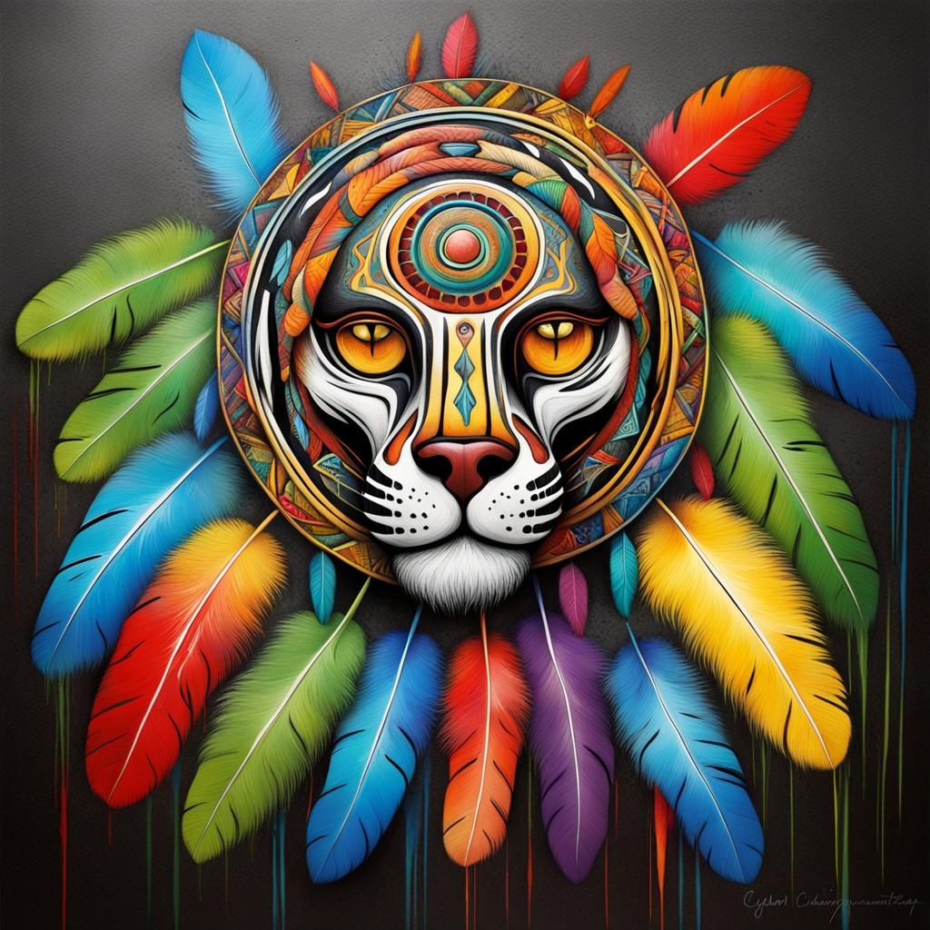 Inca Jaguar Medicine Wheel Graffiti Art