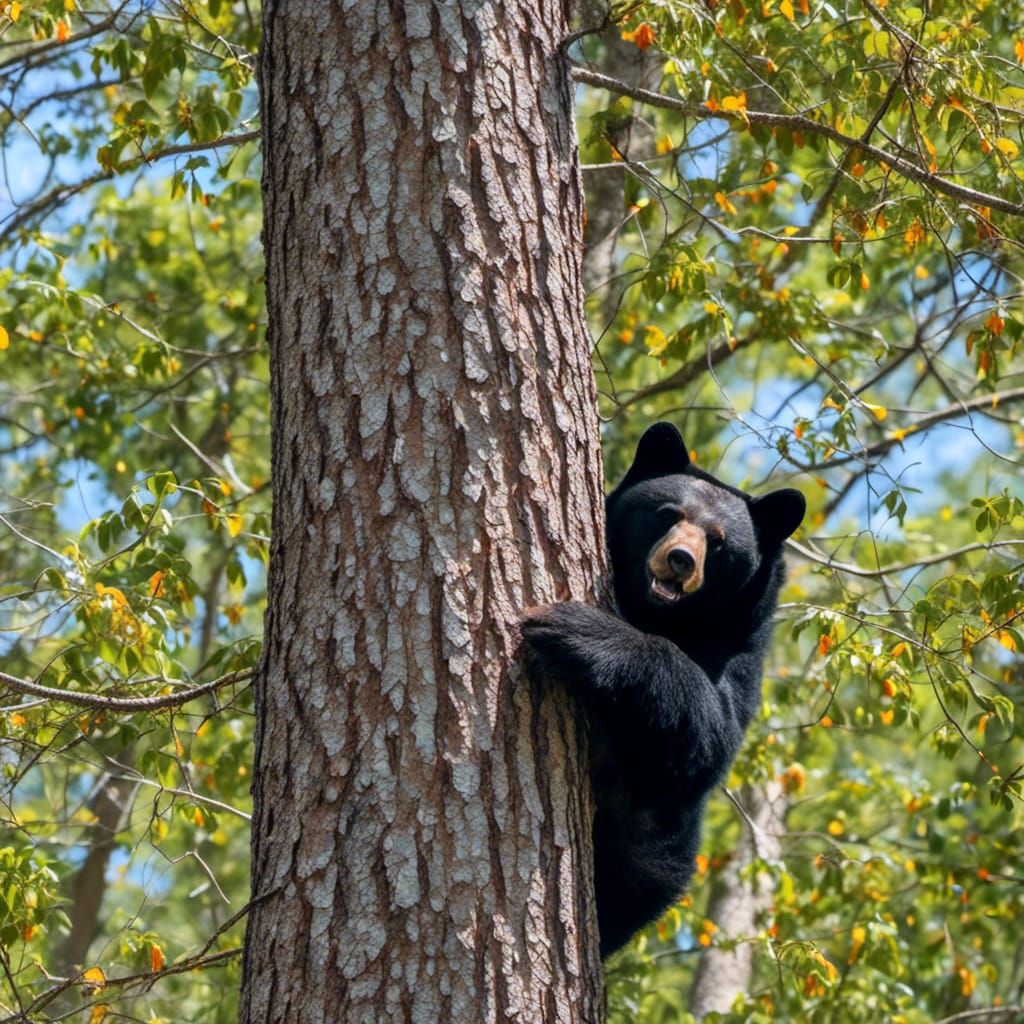 Black Bear Ascends Tree: Wildlife Realism