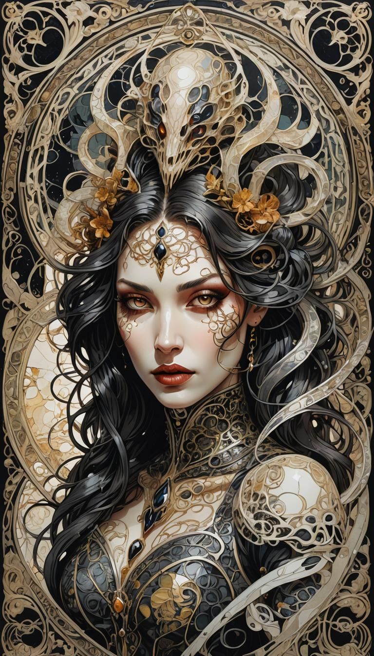 Medieval Rococo Lady with Venomous Creature Collage