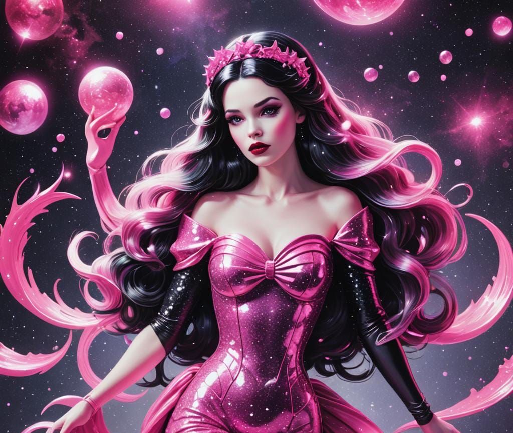 Snow White Space Mermaid in Synthwave Neon Style