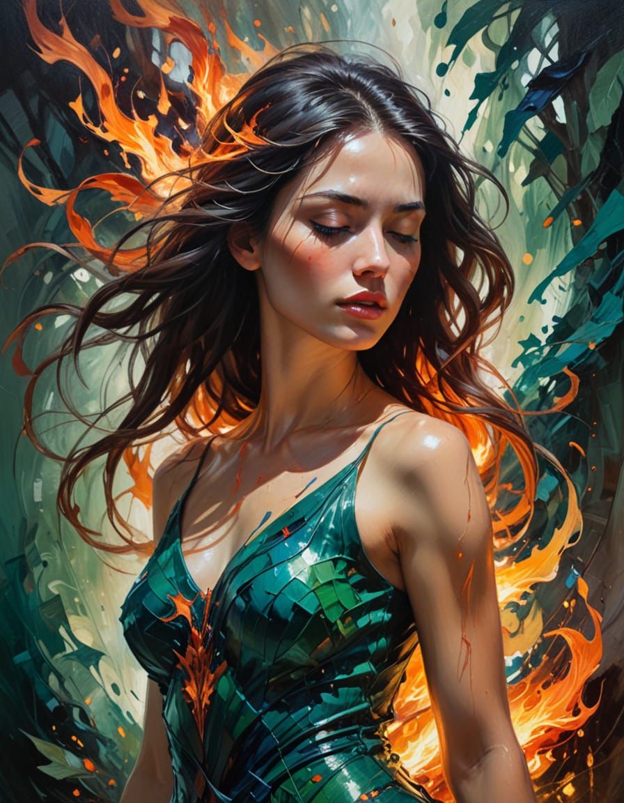 Striking Woman in Expressionistic Oil Painting