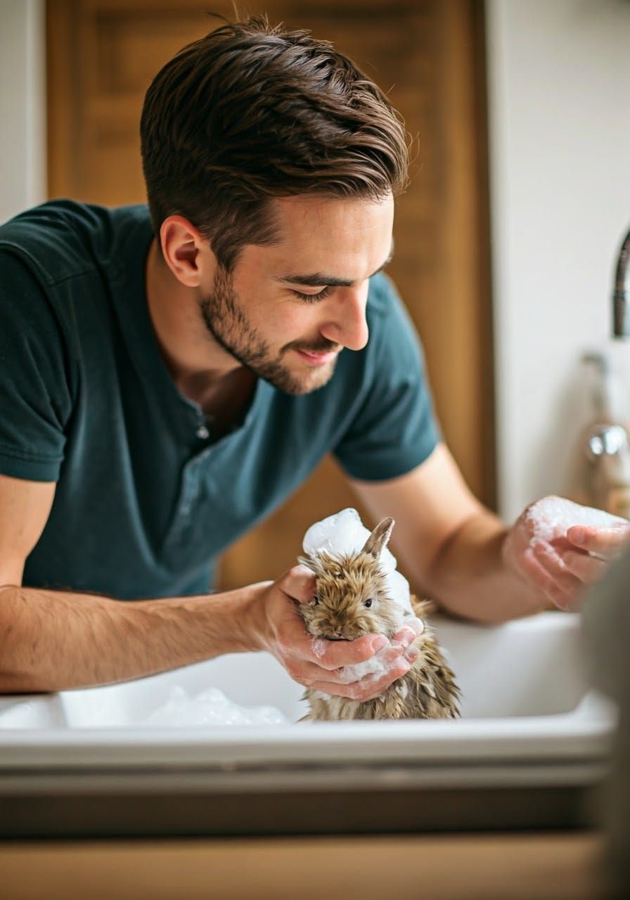 Man Gives Baby Bunny a Bubble Bath