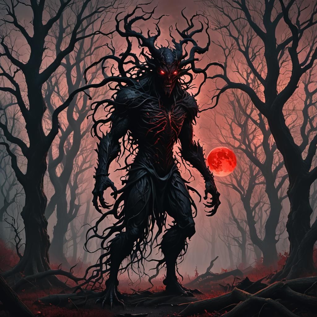Eldritch Monster in Dark Forest: Fantasy Concept Art