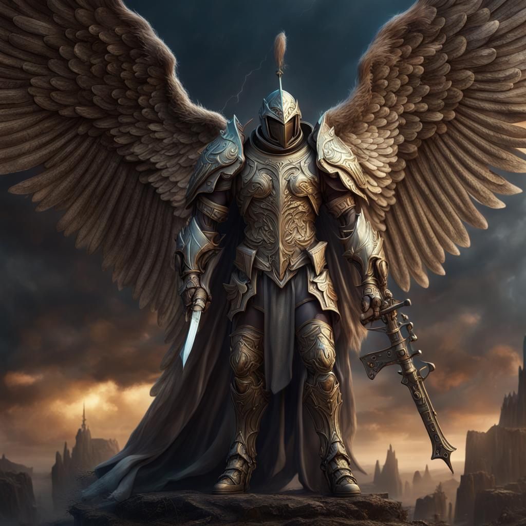 Armored Guardian Angel in Detailed Matte Painting Style
