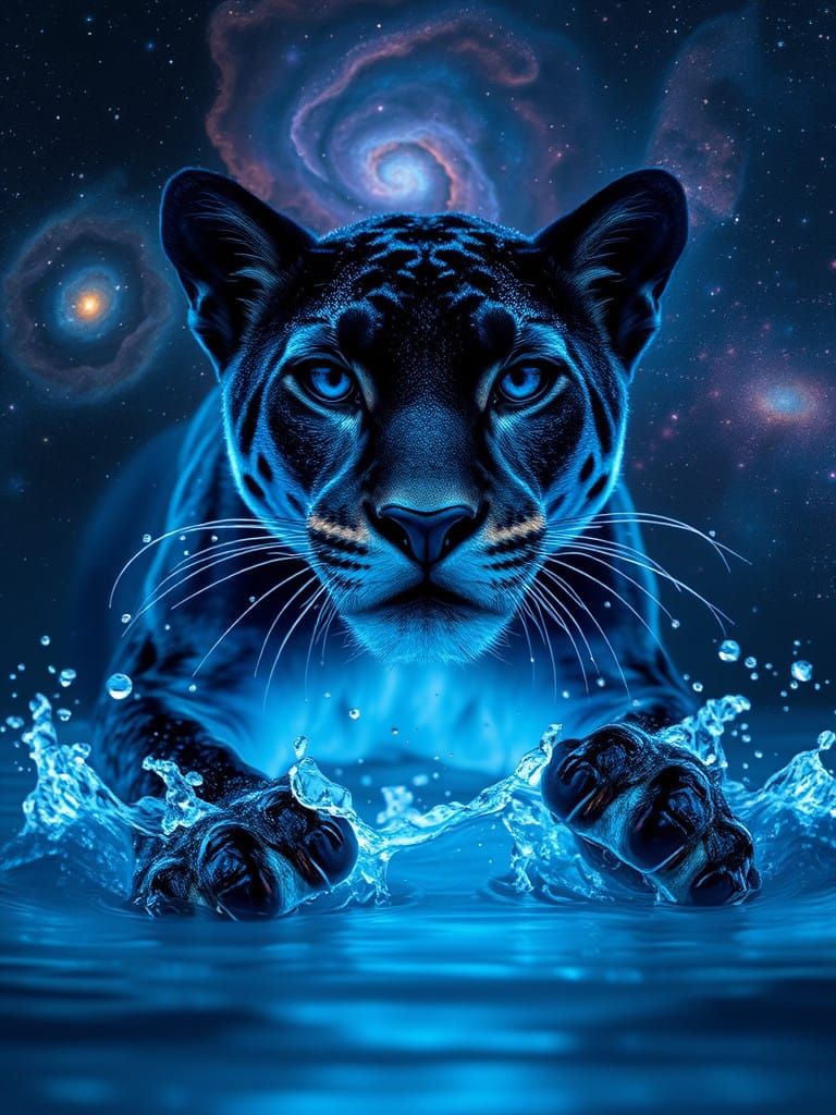 Stunning Water Panther in Cosmic Aura