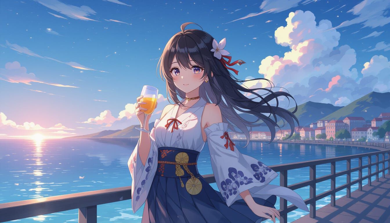 Anime Girl on Train Overwhelmed by Summer Night