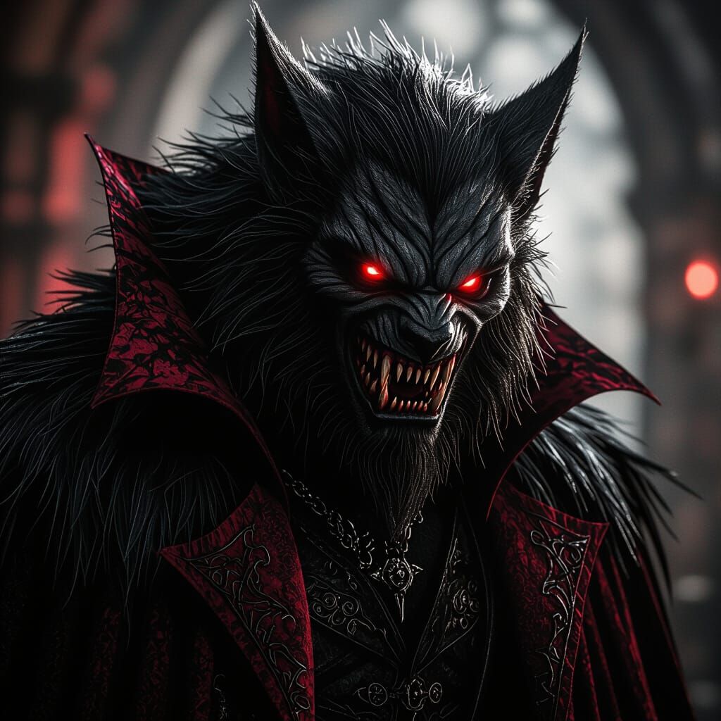Feral Vampire-Werewolf Hybrid in Gothic Horror Style