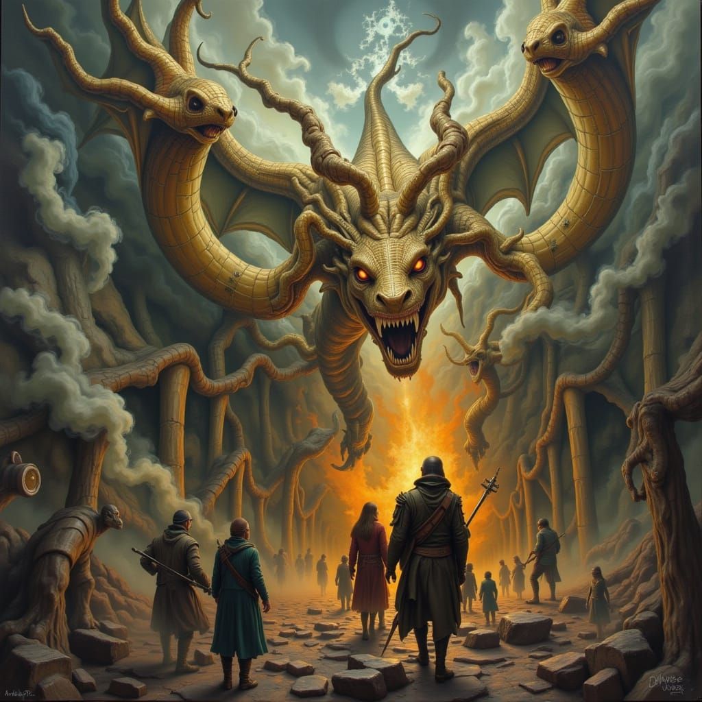 Surreal Dragon in Bauhaus Style